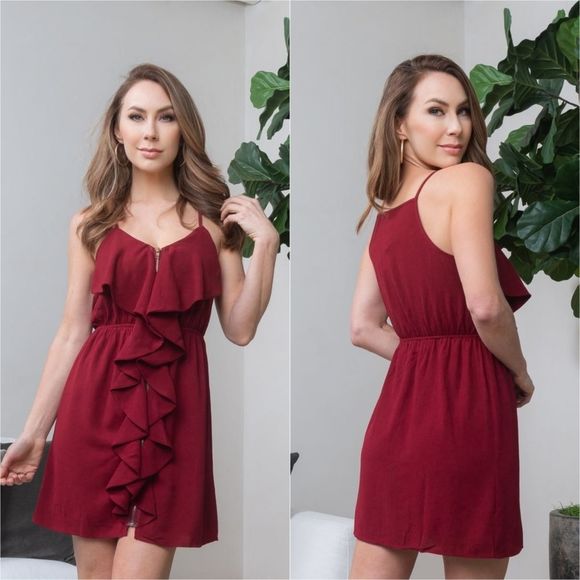 Ruffle Trim Zip Front Dress - Picture 2 of 6